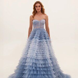 Milla Light Blue Strapless Frill-Layered Fluffy Dress